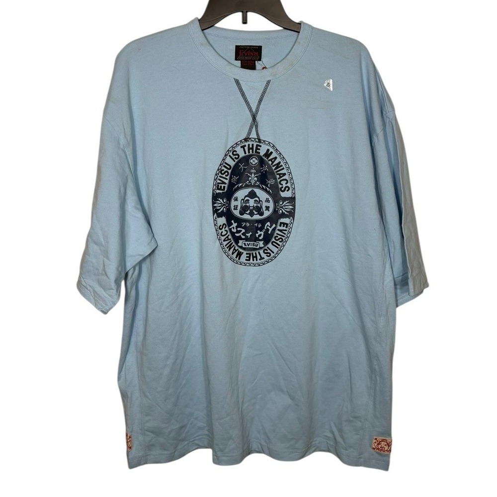 EVISU Is The Maniacs Buddha T-Shirt Blue Size 2X Streetwear Japanese‎